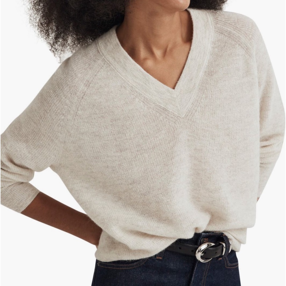 Madewell Ginny V Neck Alpaca Sweater Size Small Antique Cream